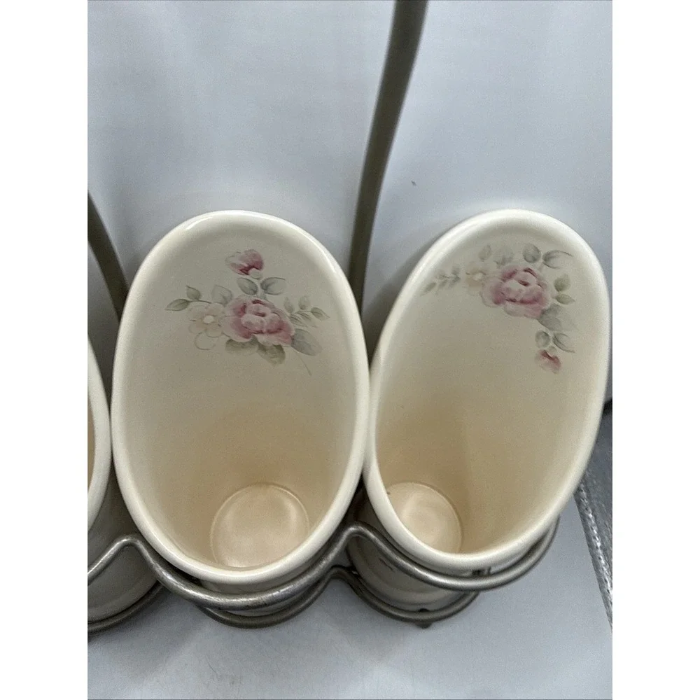 Pfaltzgraff TEA ROSE Flatware Caddy Silverware Utensil Holder With Stand.